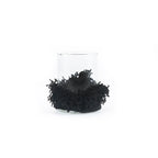 Photophore en verre avec trim noir décoratif et franges pour ambiance élégante