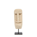 Sculpture visage allongé crème en grès beige sculptée à la main sur support noir