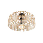 Plafonnier ajouré en bambou naturel avec base noire et ampoule exposée, Ø40 cm