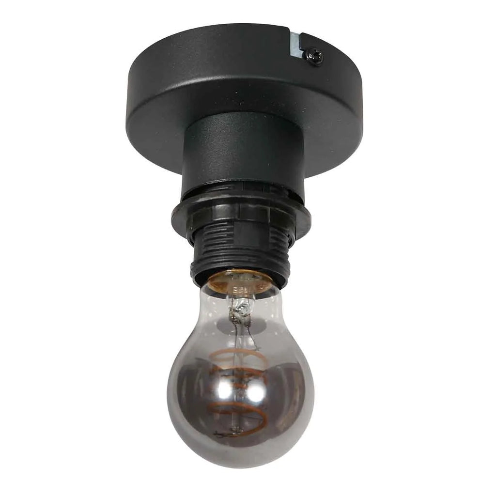 Plafonnier ajouré en bambou naturel avec base noire et ampoule E27 filament