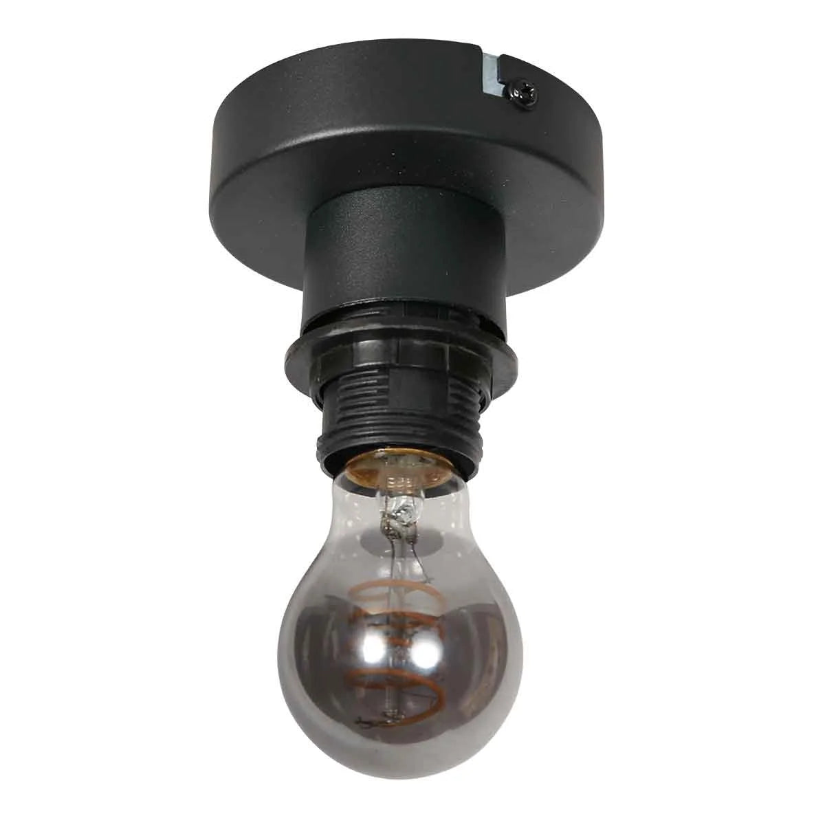 Plafonnier ajouré en bambou naturel avec base noire et ampoule E27 filament