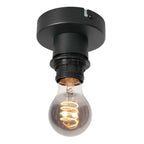 Plafonnier ajouré en bambou naturel avec base noire et ampoule à filament spiralé