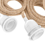 Lampes suspendues en textile avec cordons beige et base blanche pour 3 ampoules