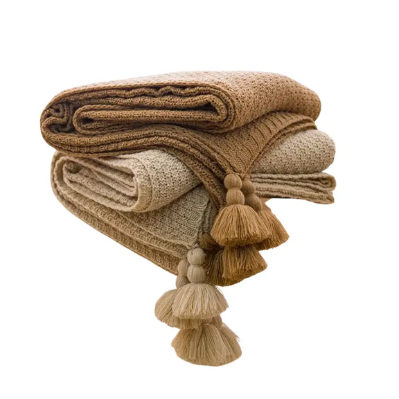 Plaid bohème beige fond blanc