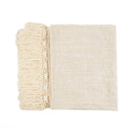 Plaid en coton beige avec franges et bordure macramé, 135x270 cm