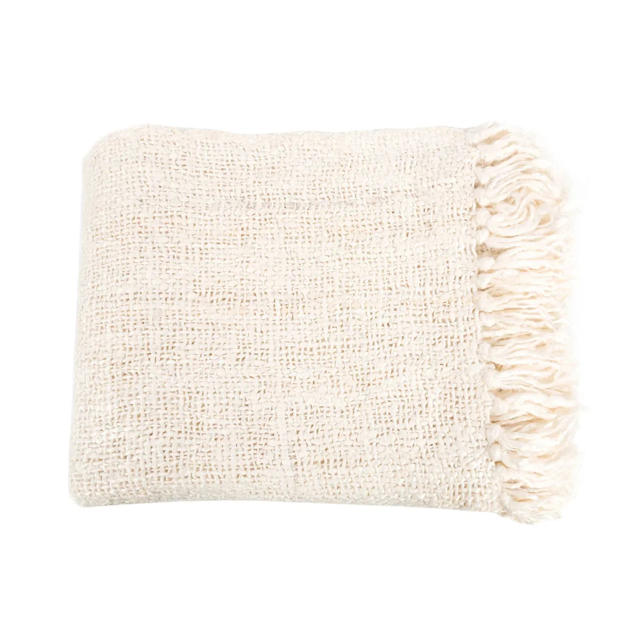 Plaid en coton gaufré crème avec franges décoratives, 170x130 cm