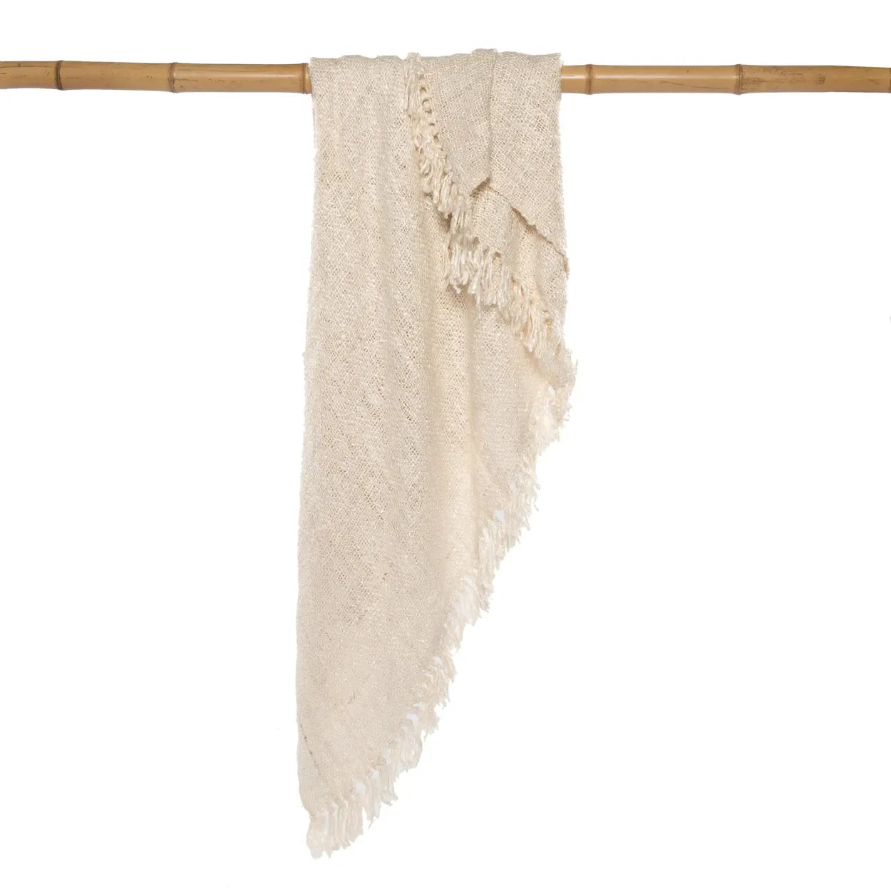 Plaid en coton gaufré crème avec franges décoratives 170x130 cm
