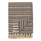 Couverture en coton recyclé beige et noir à motifs losanges avec franges