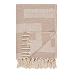 Plaid en coton taupe à carreaux 130x180 cm avec frange, couverture beige à motif