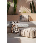 Plaid en coton tissé à franges rayé beige et marron