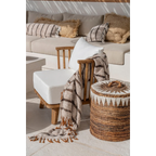 Plaid en coton tissé à franges rayé beige et marron