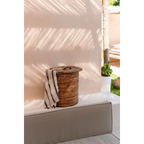 Plaid en coton tissé à franges rayé beige et marron