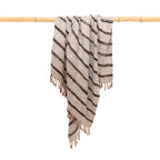 Plaid en coton tissé à franges rayé beige et marron, couverture douillette à motifs