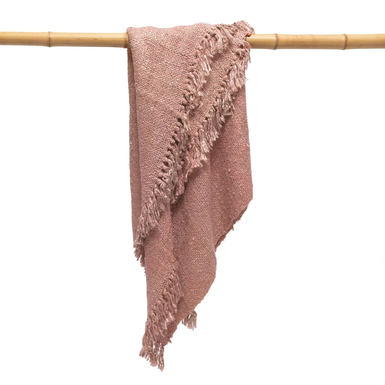 Plaid en coton tissé à la main rose saumon avec franges