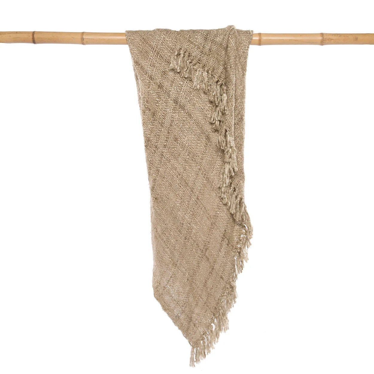 Plaid en coton beige texturé avec franges pour lit ou canapé 130x170 cm