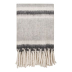Plaid duveteux à rayures gris blanc avec franges longues 130x170 cm