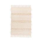 Tapis en laine écrue avec franges horizontales et motifs en relief 130x170 cm
