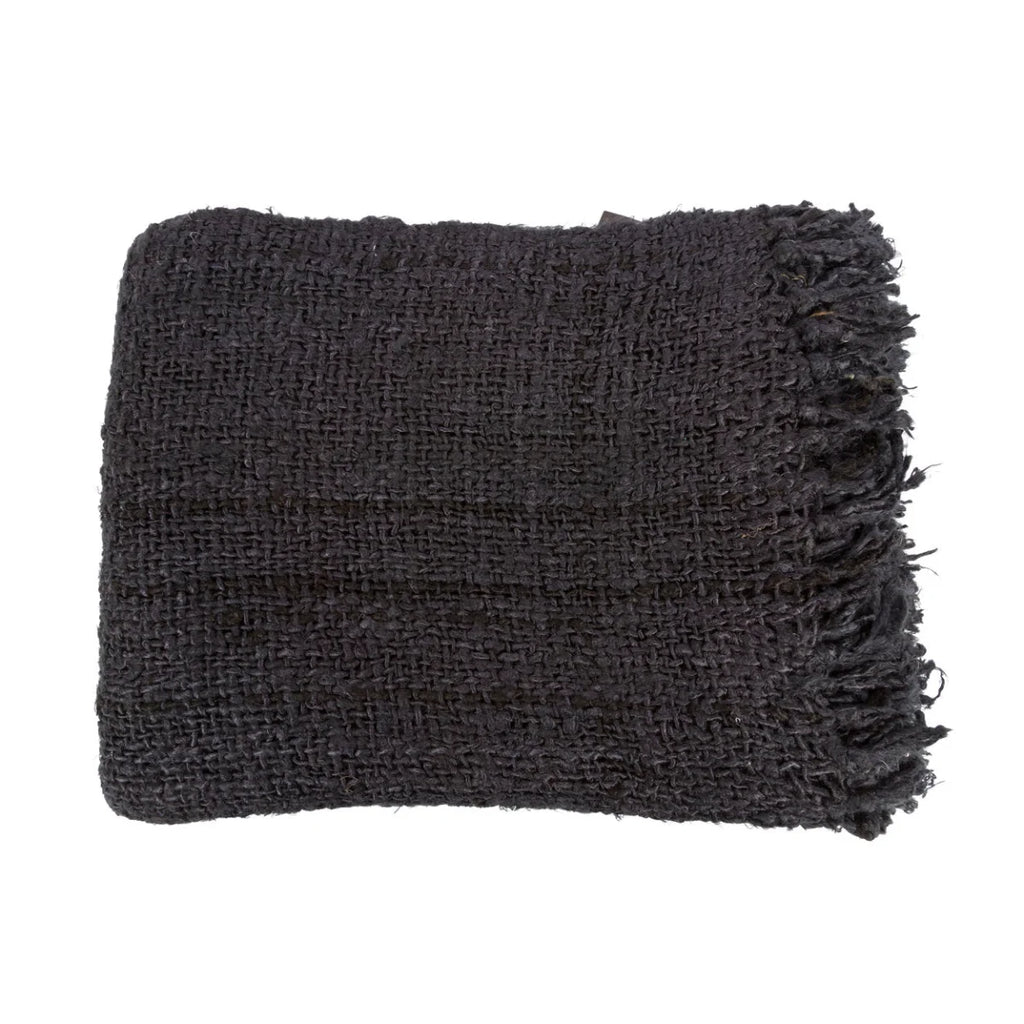 Textile gris foncé en coton tissé avec franges pour Plaid rectangulaire en coton tissé noir