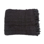 Textile gris foncé en coton tissé avec franges pour Plaid rectangulaire en coton tissé noir