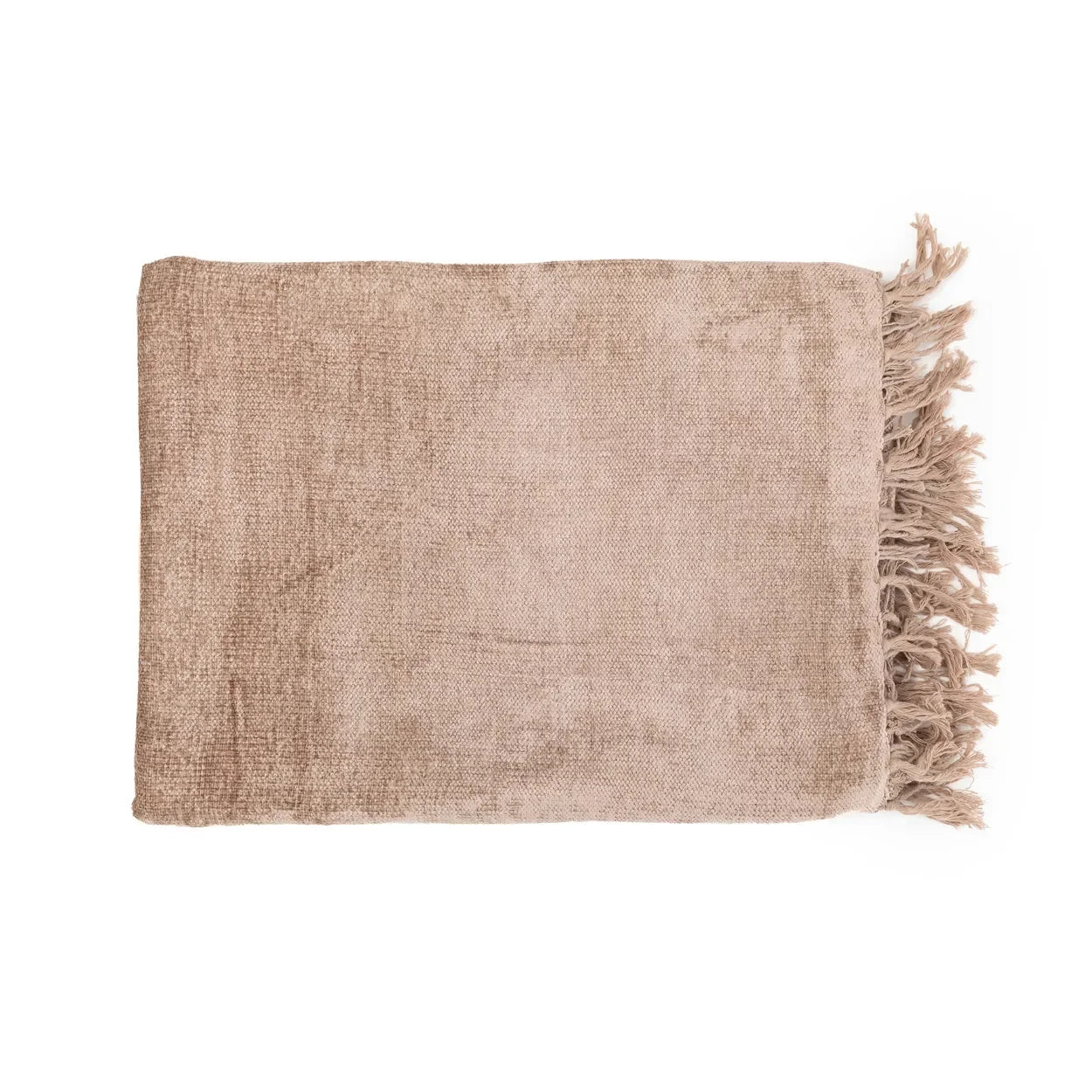 Plaid en velours frangé beige 130x170 cm tissé main pour canapé ou lit