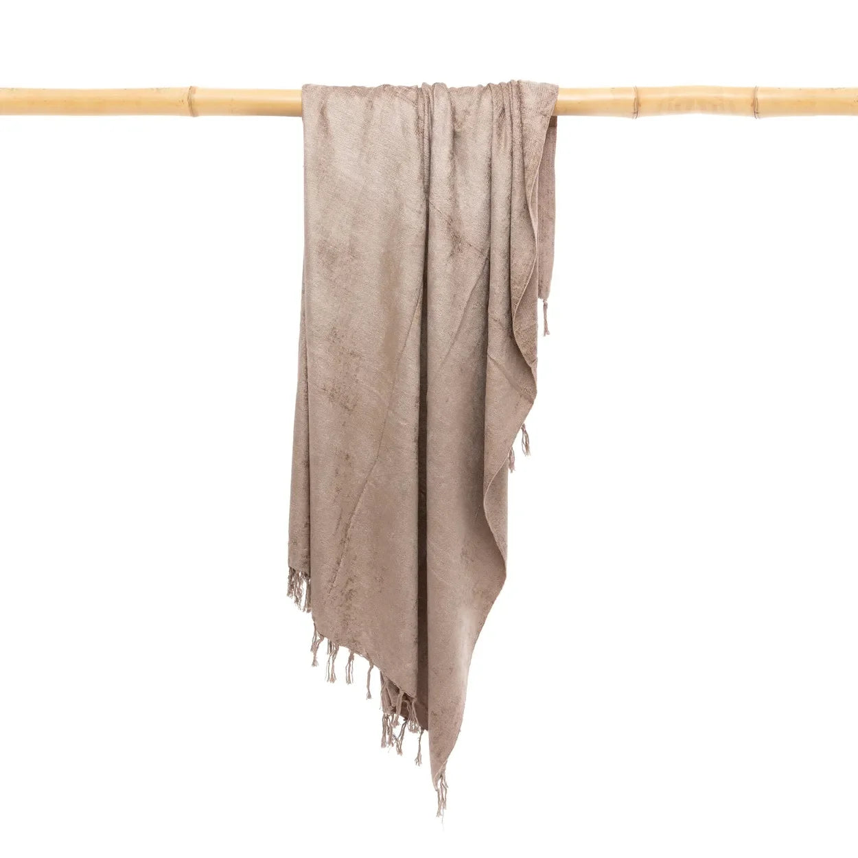 Écharpe taupe en velours avec franges, textile tissé main pour plaid 130x170 cm