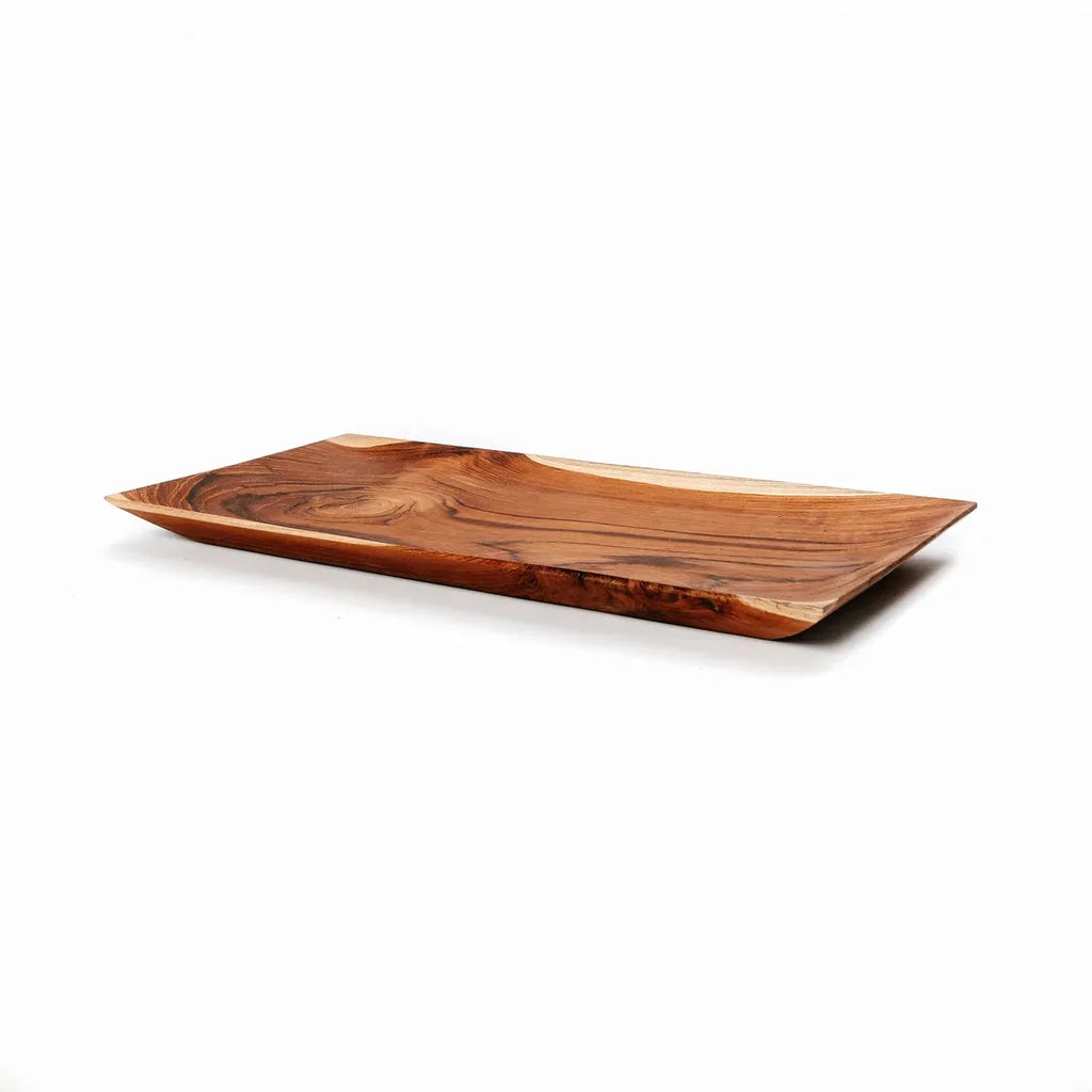 Plateau de service rectangulaire en bois de teck pour sushis et apéritifs