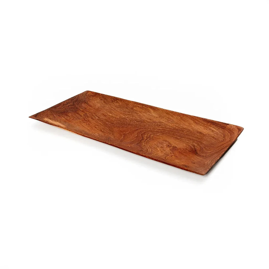 Plateau rectangulaire en racine de teck marbrée pour sushi, modèle M