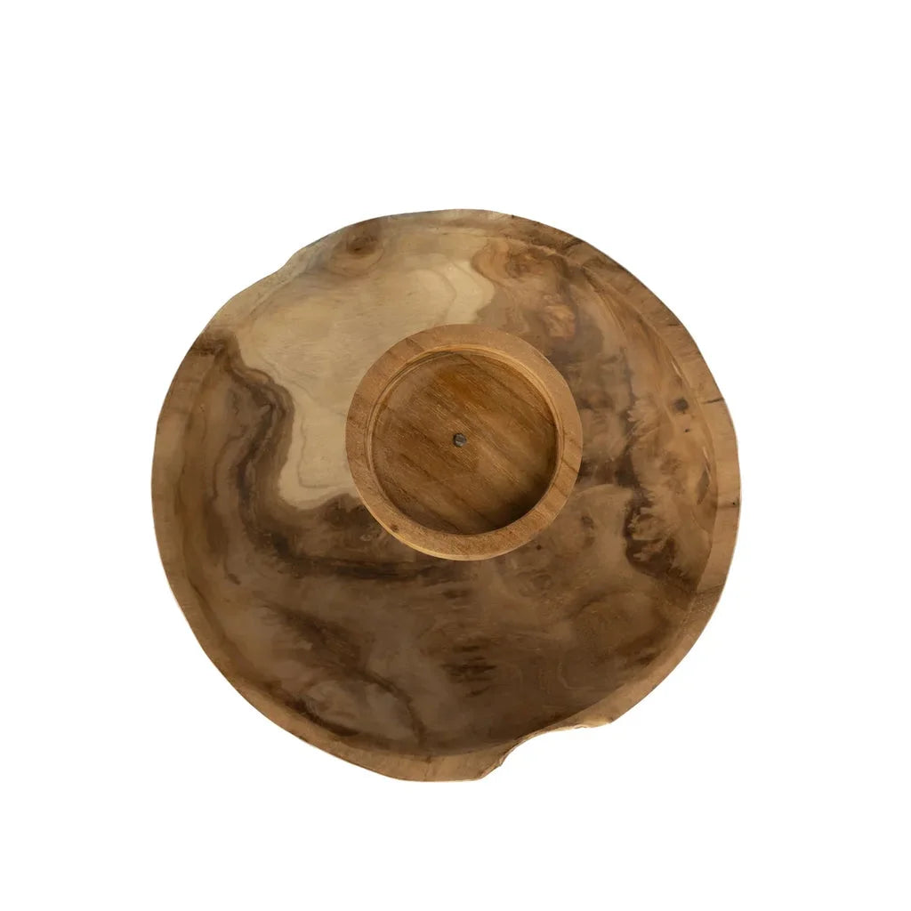 Plateau de service rond en bois naturel pour présentation élégante de bougies