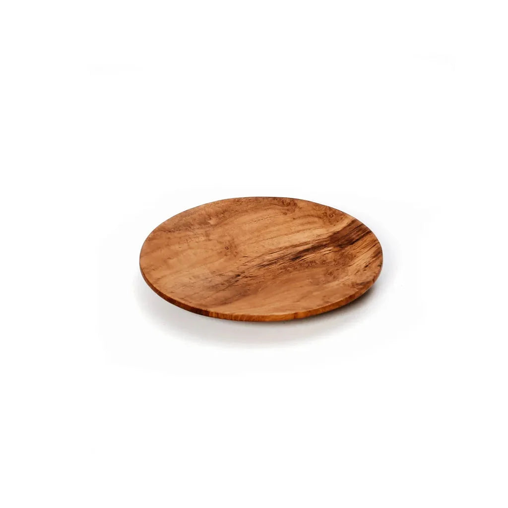 Plat de service rond en bois.