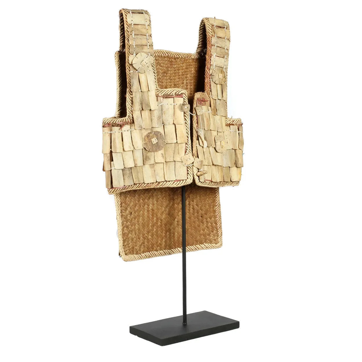 Plastron déco tribal en fibres naturelles avec armure tissée et plaques en os ou coquillage