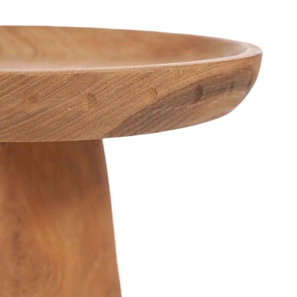 Plat à gâteau en bois de teck naturel forme champignon Ø25 cm