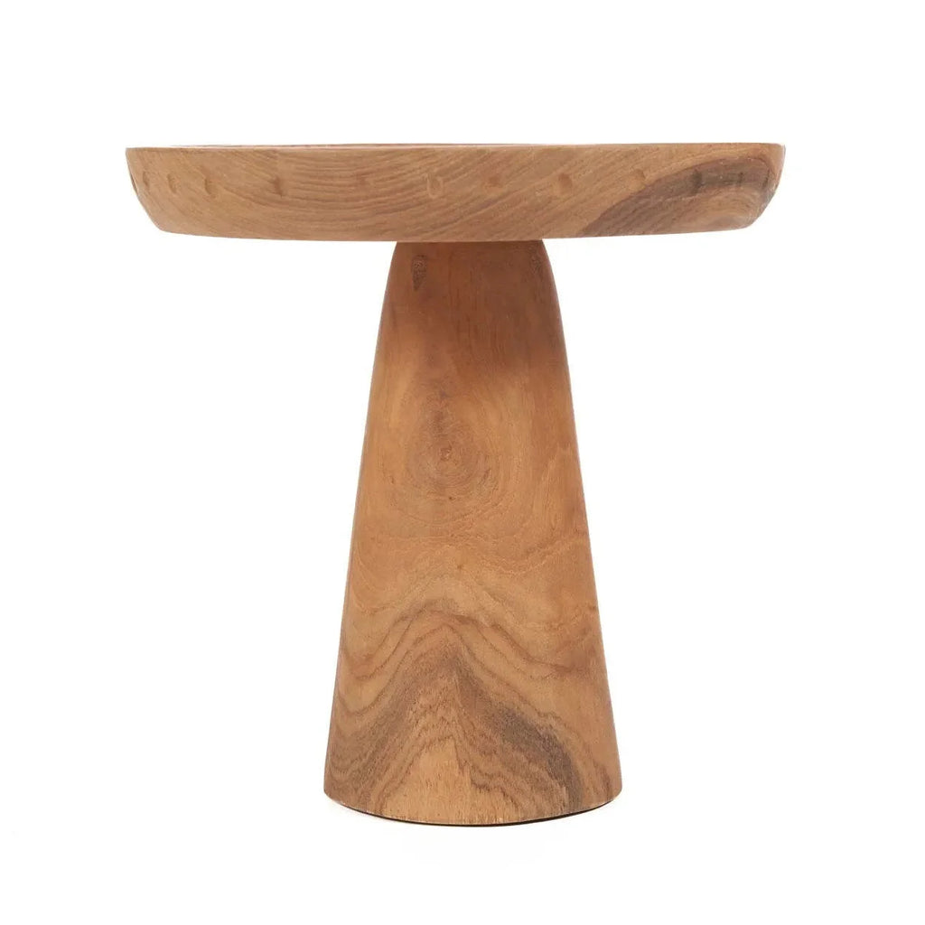 Plat à gâteau en bois de teck forme champignon naturel Ø25 cm