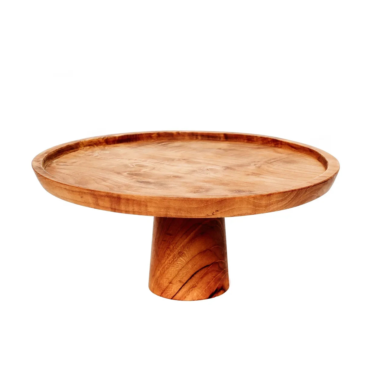 Support à gâteau en teck naturel de 28 cm pour présentation élégante