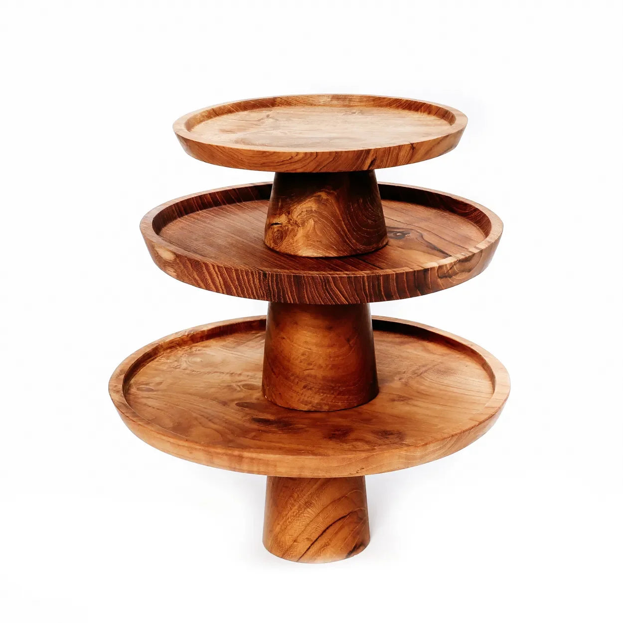 Plateau en bois massif avec support à trois niveaux pour gâteau et pâtisserie