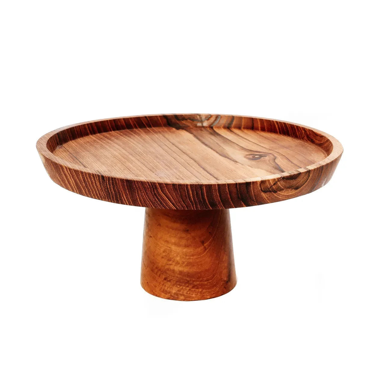 Support à gâteau en teck naturel en bois massif avec rebord surélevé