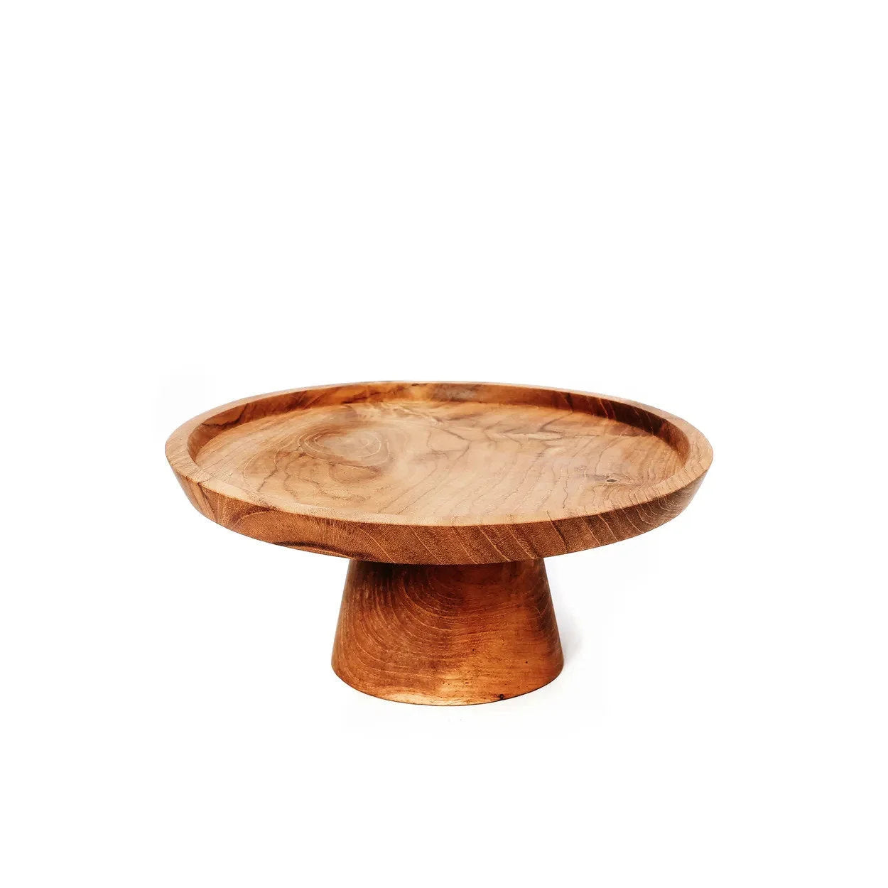 Plateau à gâteau en teck naturel en bois massif, rond et élégant