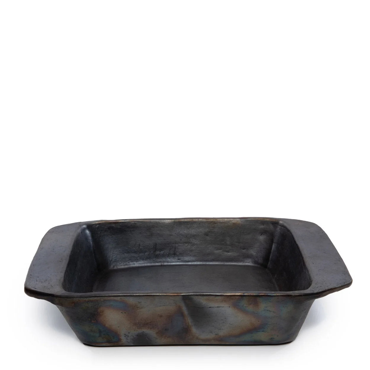 Plat de cuisson rectangulaire en métal noir effet brûlé avec poignées 37x28 cm