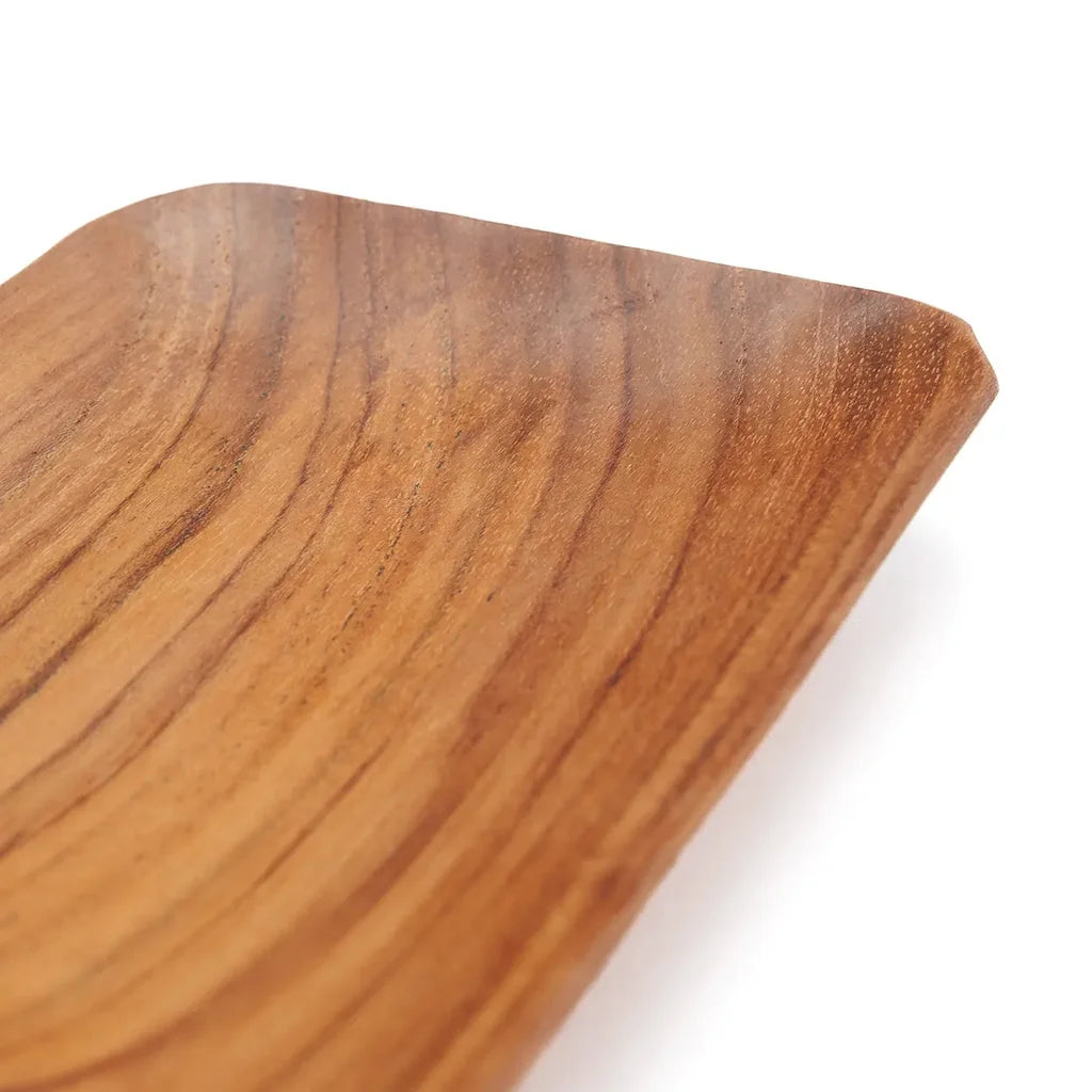 Plat d’accompagnement en racine de teck rectangulaire, design en bois naturel