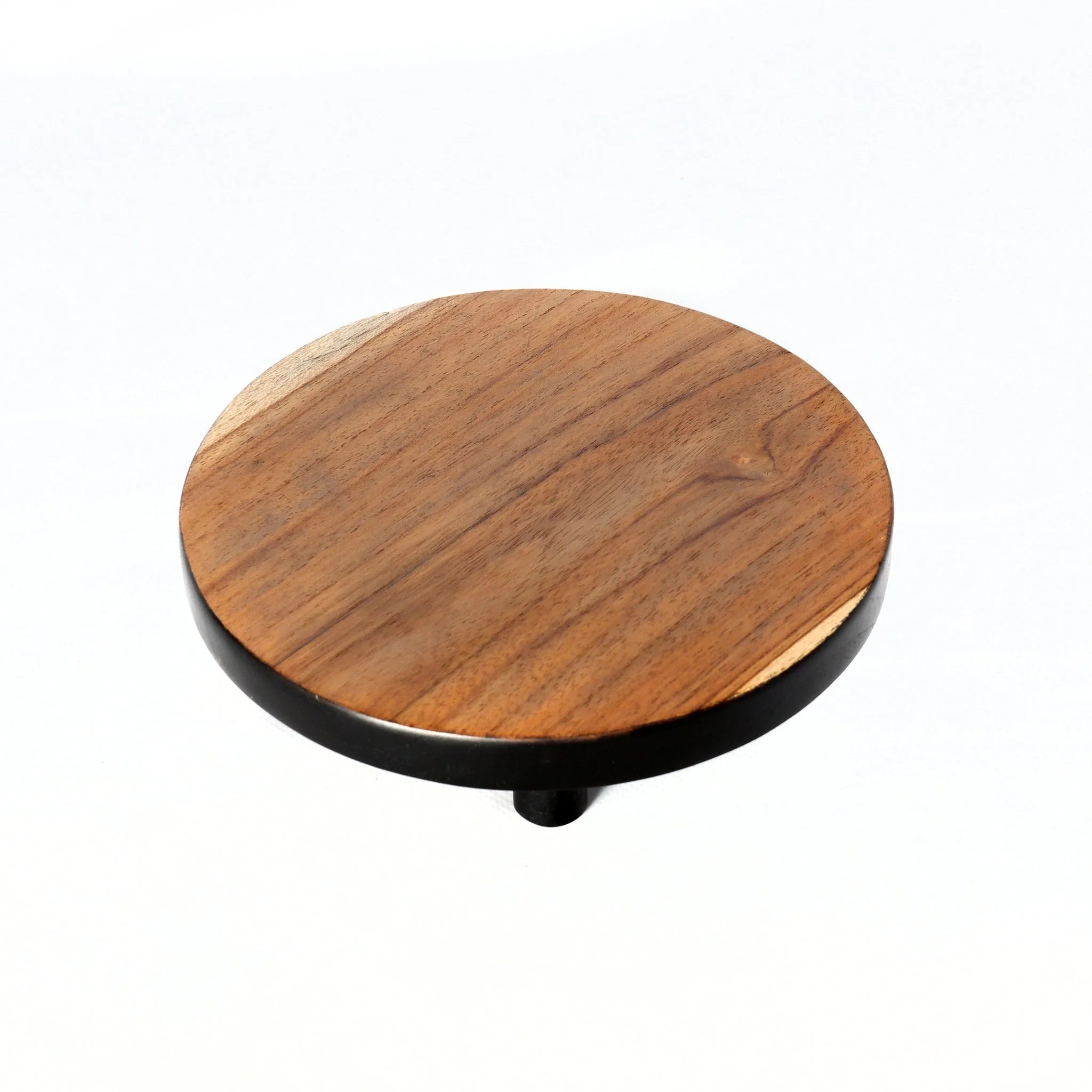Plateau à gâteau rond en bois de teck naturel et noir – Ø17 cm
