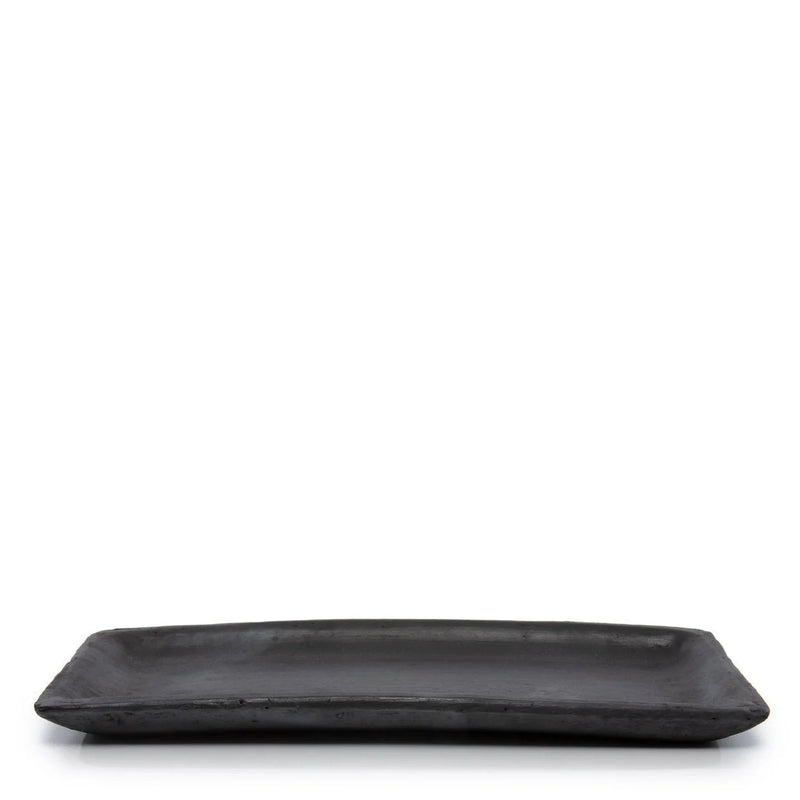 Plateau à sushi rectangulaire en terre cuite noire aspect mat
