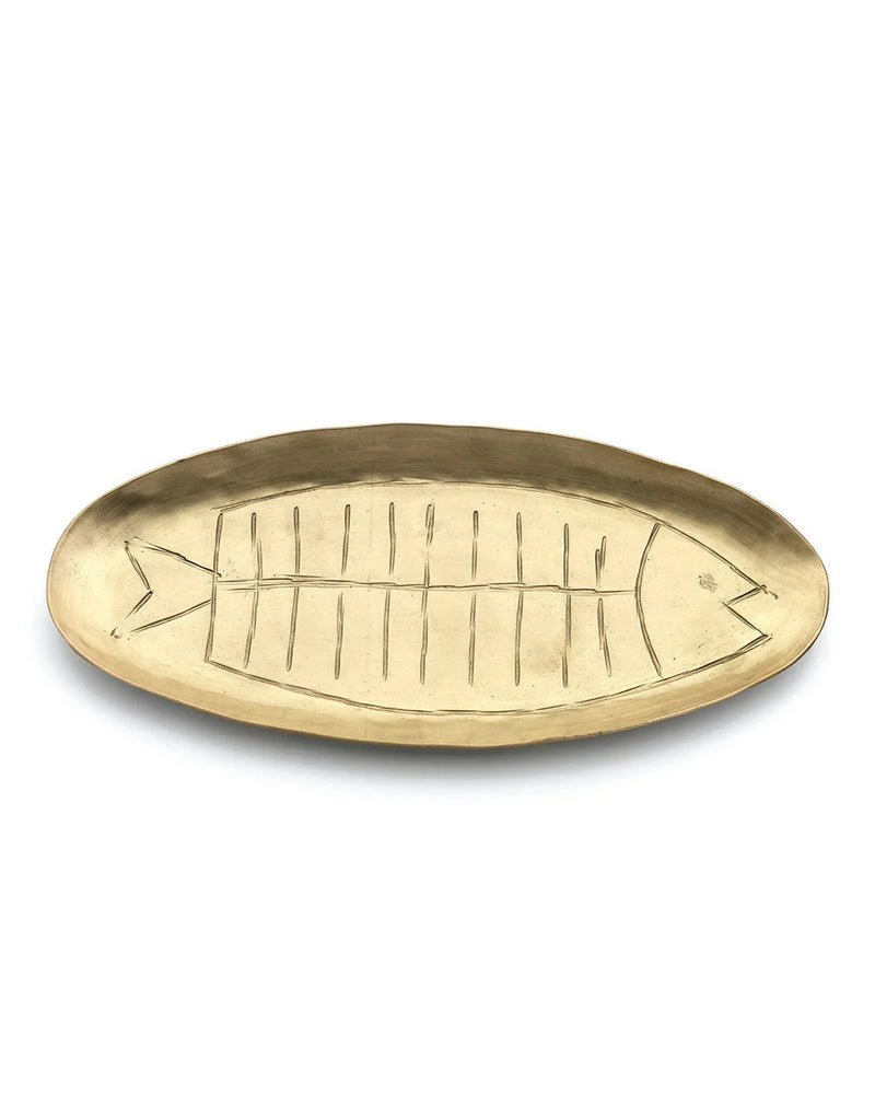 Plateau décoratif en laiton doré forme poisson gravé artisanale