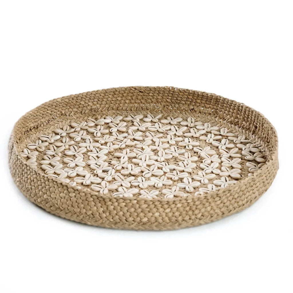 Plateau mural rond en coquillages tressés – Blanc naturel – Ø42 cm