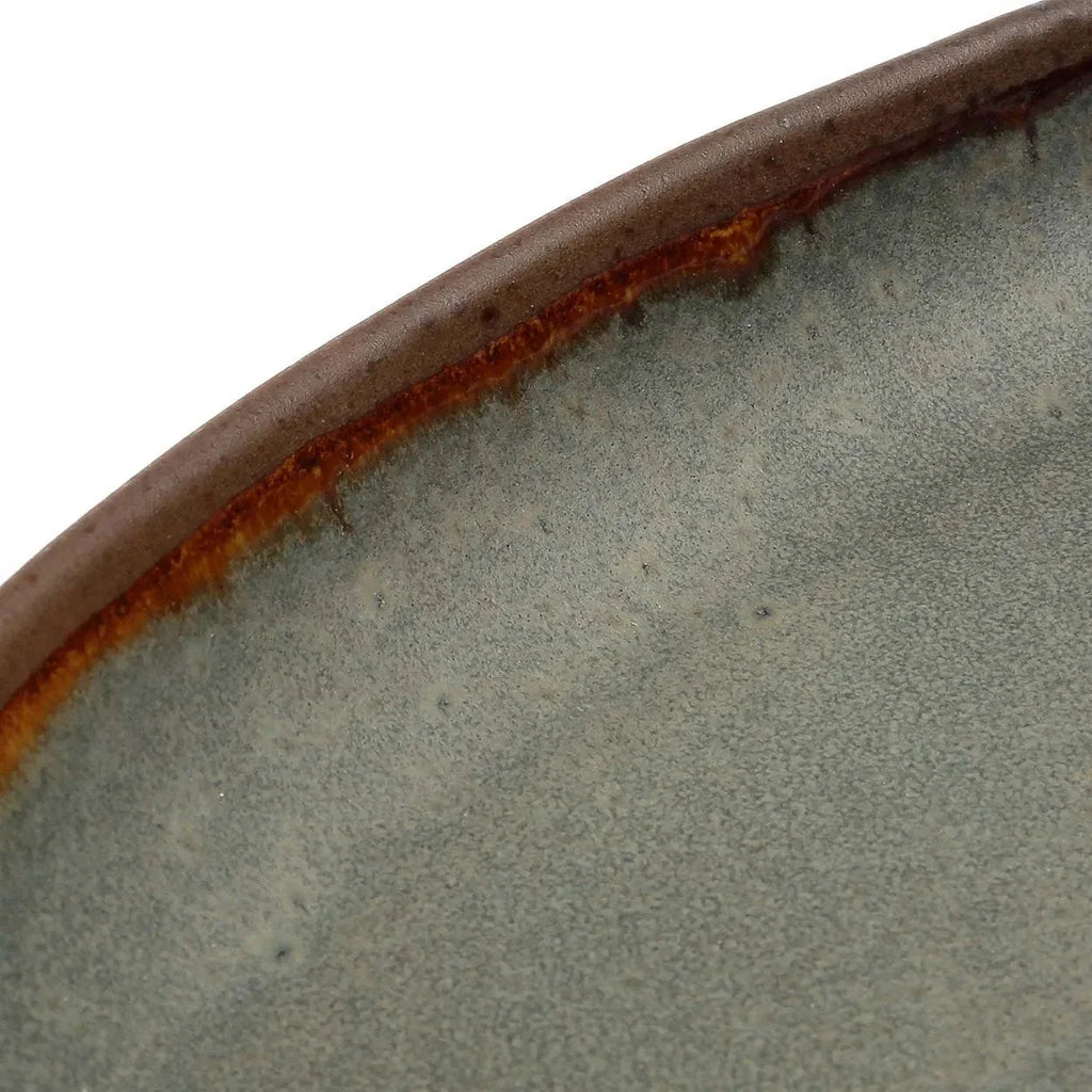 Bol en céramique grès gris satiné, bords bruns avec coulures orange subtiles