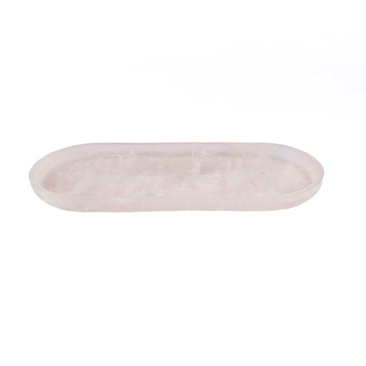 Plateau ovale en résine marbrée rose translucide avec surface texturée décorative