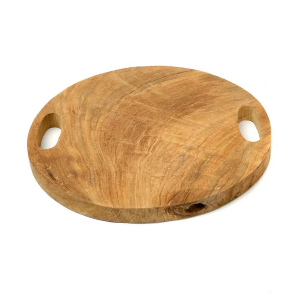 Plateau en racine de teck oval avec poignées pour service naturel et élégant