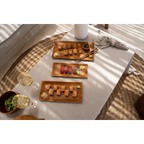Plateau en racine de teck naturel rectangulaire pour apéritif avec sushi, sashimi, baguettes et boissons