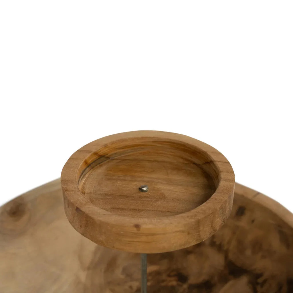 Plateau rond en bois de teck naturel à deux niveaux
