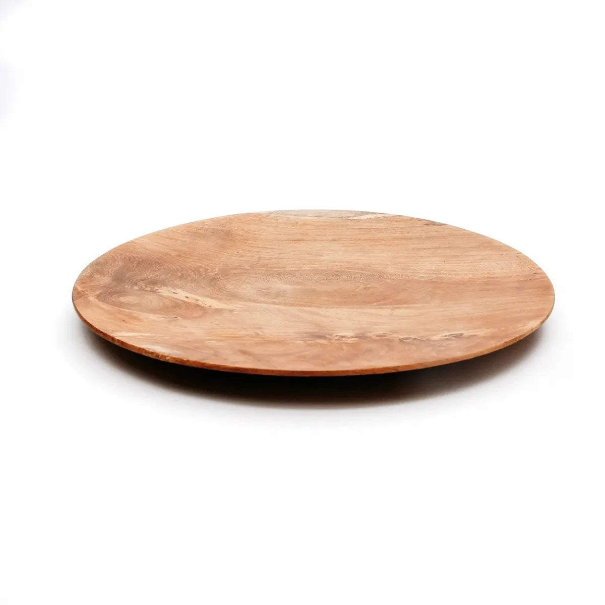 Plateau rond en teck naturel de 25 cm avec grain visible et finition bois clair