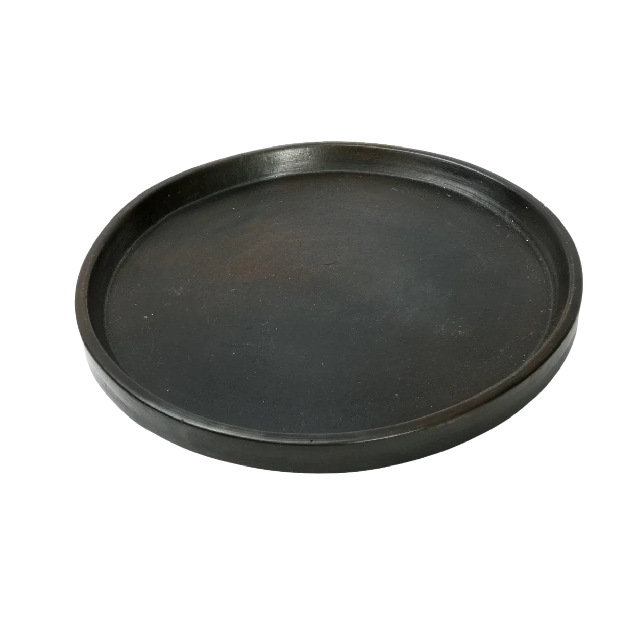 Plateau rond en terre cuite noire finition mate de 26 cm de diamètre