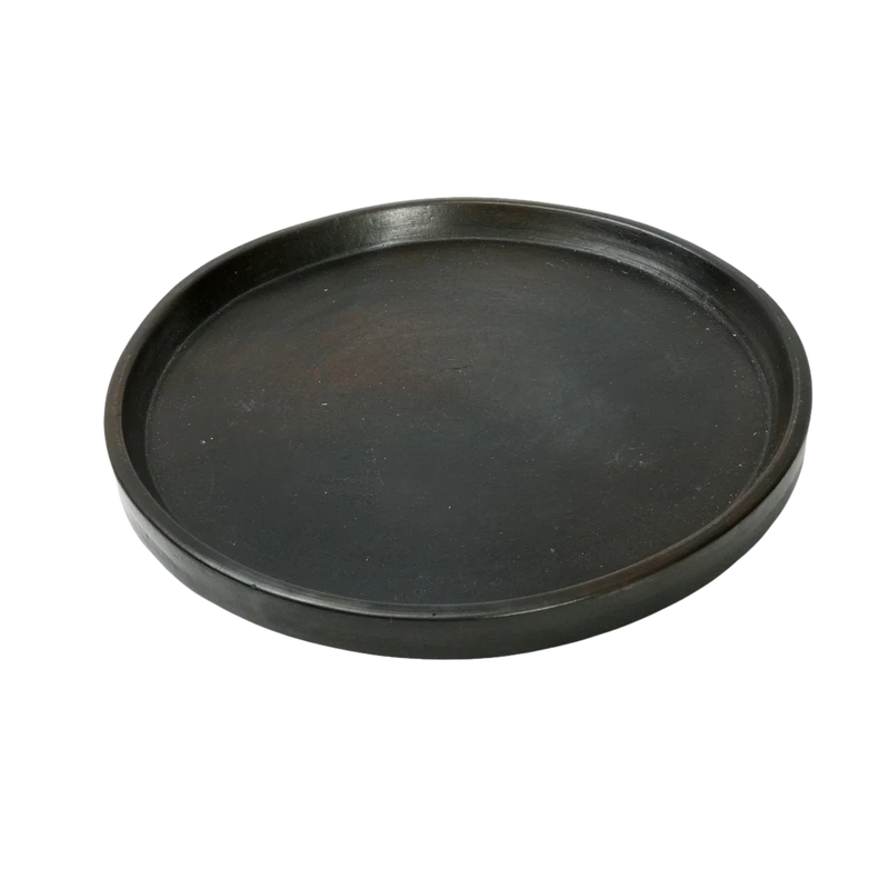 Plateau rond en terre cuite noire finition mate – Ø26 cm